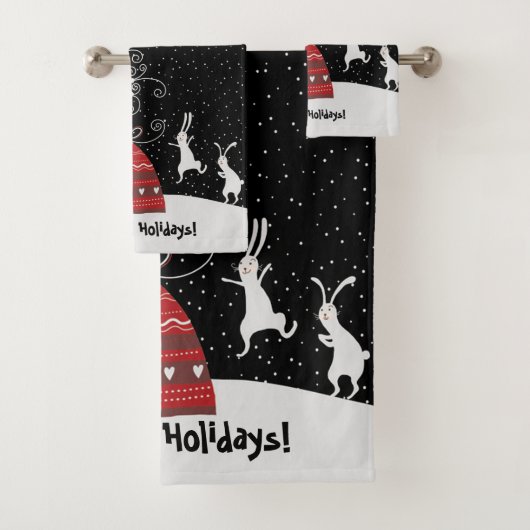Winter Bunny Hoppy Feestdagen Bathroom Towel set Bad Handdoek (Insitu)