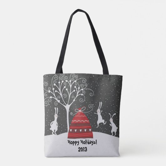 Winter Bunny Hoppy Feestdagen Canvas tas (Achterkant)