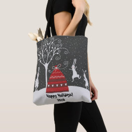 Winter Bunny Hoppy Feestdagen Canvas tas
