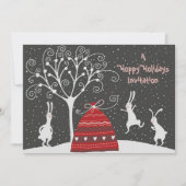 Winter Bunny Hoppy Feestdagen - Eerste Kerstuitnod Kaart (Voorkant)