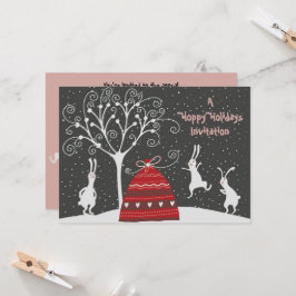 Winter Bunny Hoppy Feestdagen - Eerste Kerstuitnod Kaart
