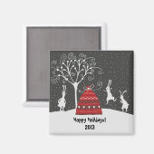 Winter Bunny Hoppy Feestdagen Magnet (Voorkant / Achterkant)