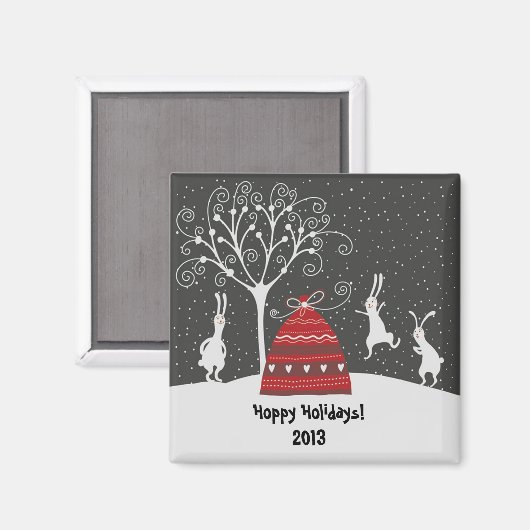 Winter Bunny Hoppy Feestdagen Magnet (Voorkant / Achterkant)
