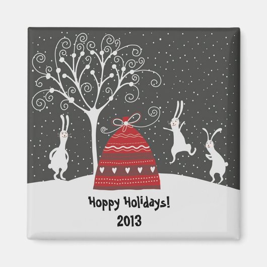 Winter Bunny Hoppy Feestdagen Magnet (Voorkant)