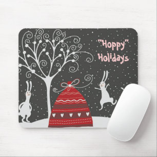Winter Bunny Hoppy Feestdagen Mousepad Muismat