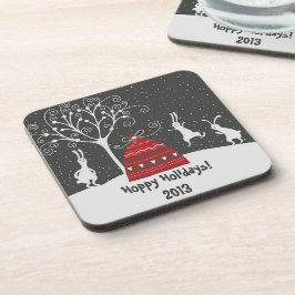 Winter Bunny Hoppy Feestdagen Onderzetter