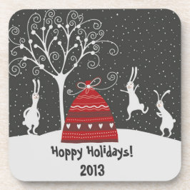 Winter Bunny Hoppy Feestdagen Onderzetter