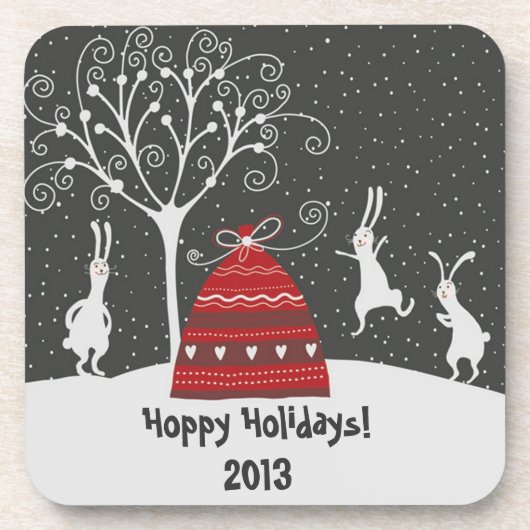 Winter Bunny Hoppy Feestdagen Onderzetter (Voorkant)