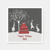 Winter Bunny Hoppy Feestdagen Paper Napkins Servet (Voorkant)