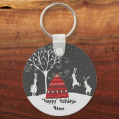 Winter Bunny Hoppy Feestdagen Sleutelhanger (Voorkant)