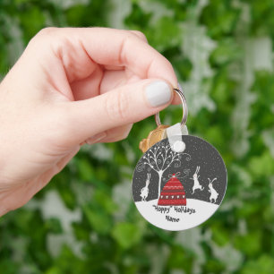 Winter Bunny Hoppy Feestdagen Sleutelhanger