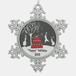 Winter Bunny Hoppy Feestdagen Snowflake Ornament