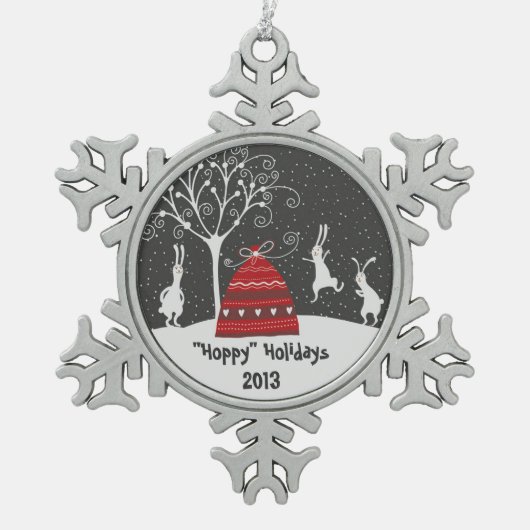 Winter Bunny Hoppy Feestdagen Snowflake Ornament (Voorkant)