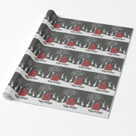 Winter Bunny Hoppy Feestdagen Wrapping Paper Cadeaupapier