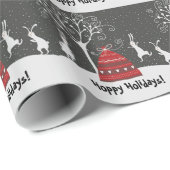 Winter Bunny Hoppy Feestdagen Wrapping Paper Cadeaupapier (Rol Hoek)