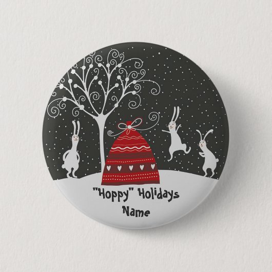 Winter Bunny Hoppy Holidays Button (Voorkant)