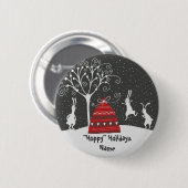 Winter Bunny Hoppy Holidays Button (Voorkant /achterkant)