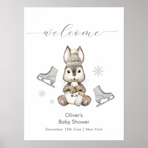 Winter Bunny IJsschaatsen Baby Shower Welkom Poster