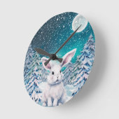 Winter Bunny in Snow Wall Clock Ronde Klok (Hoek)