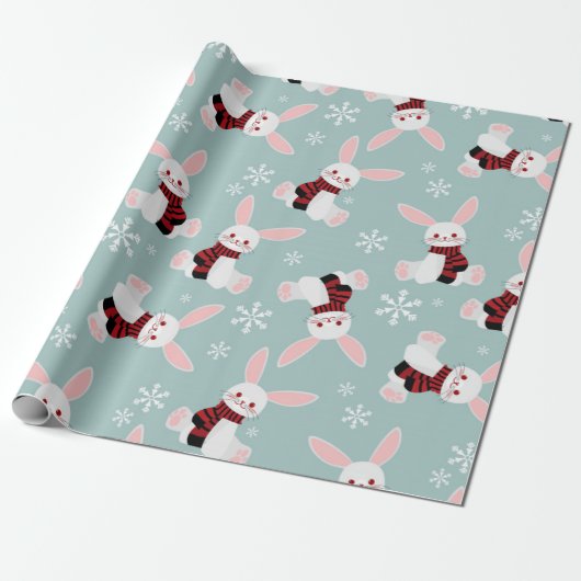 Winter Bunny Pattern Cadeaupapier (Uitgerold)