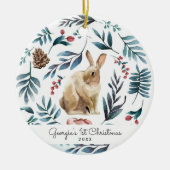 Winter Bunny | Persoonlijke Kerstbal Keramisch Ornament (Voorkant)
