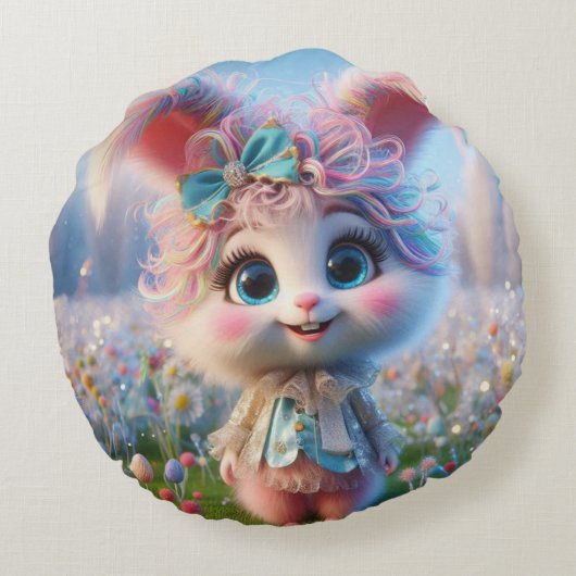 Winter Bunny Pillow Rond Kussen (Achterkant)