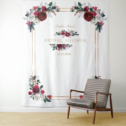 Winter Burgundy Bloem Bruiloftsfoto Prop Wandkleed (In situ)