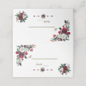 Winter Burgundy Bloemstuk Denneboom Trouw Tafelnum Plaatskaartje (Buitenkant ongevouwen)