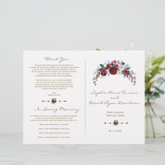 Winter Burgundy Bloemstuk Dennen Groen Huwelijkspr (Staand voorkant)