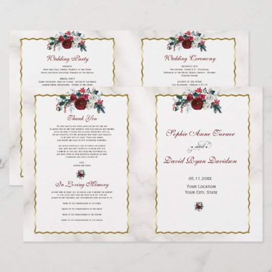 Winter Burgundy Bloemstuk Dennen Groen Huwelijkspr (Voorkant / Achterkant)