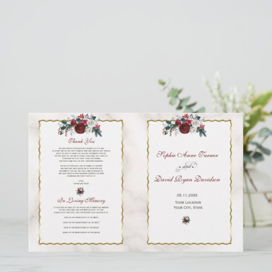 Winter Burgundy Bloemstuk Dennen Groen Huwelijkspr (Staand voorkant)