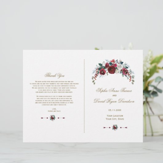 Winter Burgundy Bloemstuk Dennen Groen Huwelijkspr (Staand voorkant)