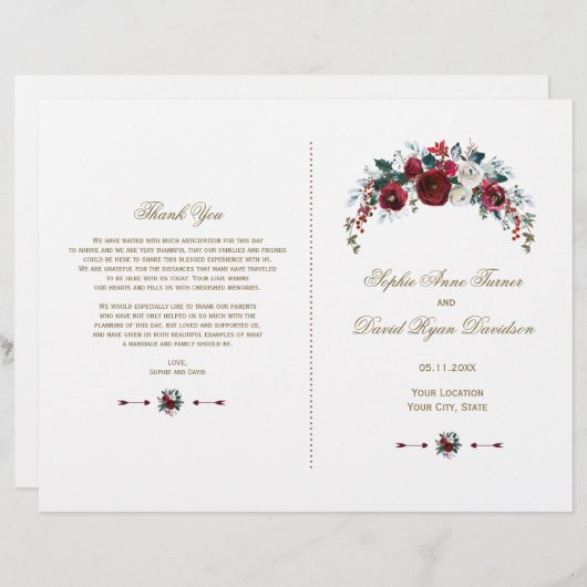 Winter Burgundy Bloemstuk Dennen Groen Huwelijkspr (Voorkant / Achterkant)