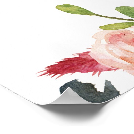 Winter burgundy blush navy floral welkomstteken poster (Hoek)