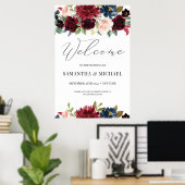 Winter burgundy blush navy floral welkomstteken poster (Thuiskantoor)