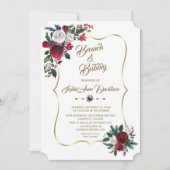 Winter Burgundy Floral Pine Gold Brunch en bubbelb Kaart (Voorkant)