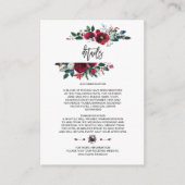 Winter Burgundy Floral Pine Lijst Weddenschap Deta Informatiekaartje (Voorkant)