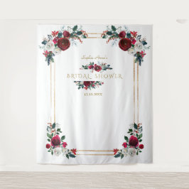 Winter Burgundy Floral Vrijgezellenfeest Foto Prop Wandkleed