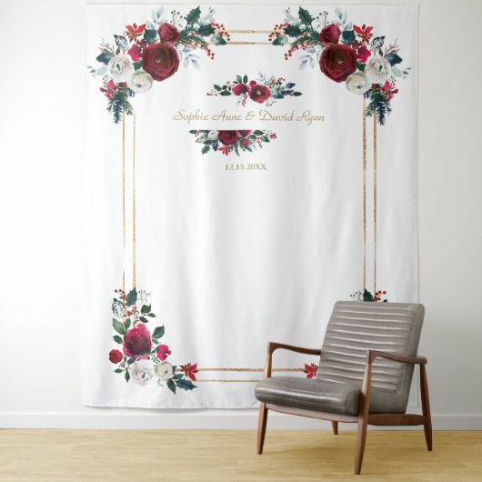 Winter Burgundy Floral Wedding Photo Prop Wandkleed (In situ)