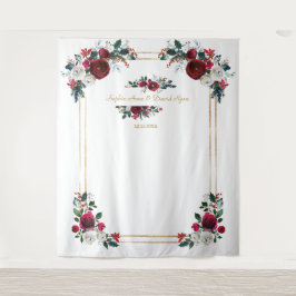 Winter Burgundy Floral Wedding Photo Prop Wandkleed