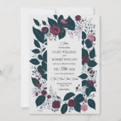 Winter Burgundy Green Floral Leaves Wedding Kaart (Voorkant)
