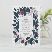 Winter Burgundy Green Floral Leaves Wedding Kaart (Staand voorkant)