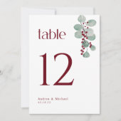 Winter Burgundy Greenery 5x7 Wedding Table Numbers Kaart (Voorkant)