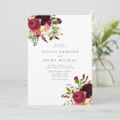 Winter Burgundy Maroon Marsala Floral Wedding Kaart (Staand voorkant)