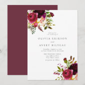 Winter Burgundy Maroon Marsala Floral Wedding Kaart (Voorkant / Achterkant)