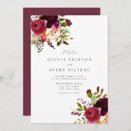 Winter Burgundy Maroon Marsala Floral Wedding Kaart