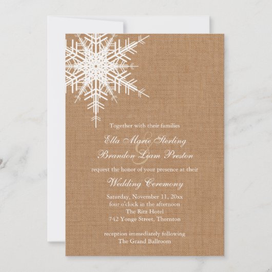 Winter Burlap Wedding Invitation Kaart (Voorkant)
