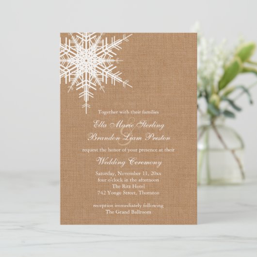 Winter Burlap Wedding Invitation Kaart (Staand voorkant)