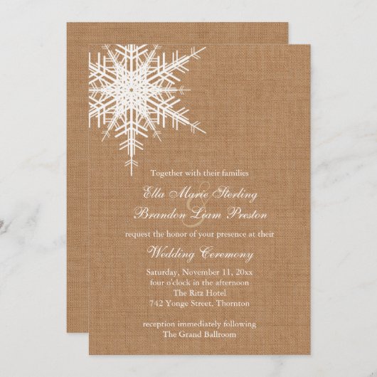 Winter Burlap Wedding Invitation Kaart (Voorkant / Achterkant)