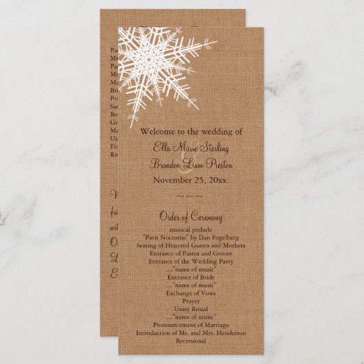 Winter Burlap Wedding Programma Programmakaart (Voorkant / Achterkant)